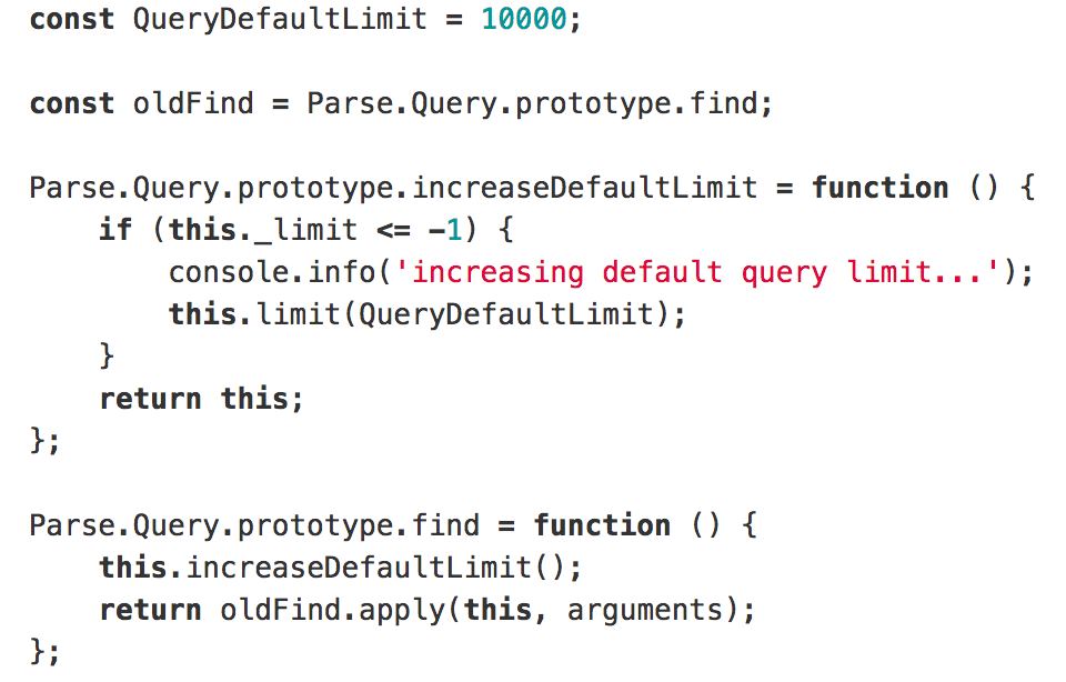 Overriding default query limit by overriding Query find method